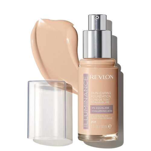 Revlon Illuminance Skin-Caring Liquid Foundation, Hyaluronic Acid, Hydrating and Nourishing Formula with Medium Coverage, 201 Creamy Natural, 1 fl oz